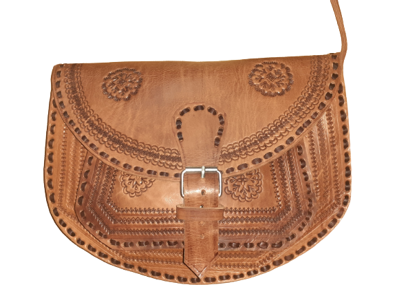 Bolso Ovalado Labrado Vacuno Hebilla