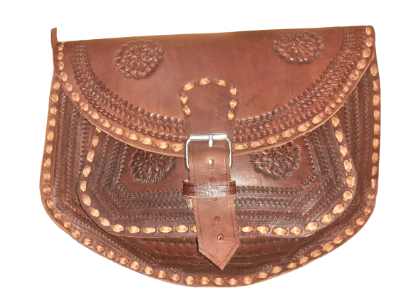 Bolso Ovalado Labrado Vacuno Hebilla