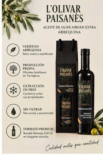 AOVE Arbequina Athenas 500 ml de producción propia, extracción en frío y sin filtrar