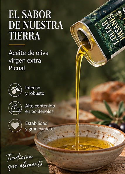 Aceite de oliva virgen extra Picual de 250 ml servido en cuenco con sabor intenso y carácter mediterráneo