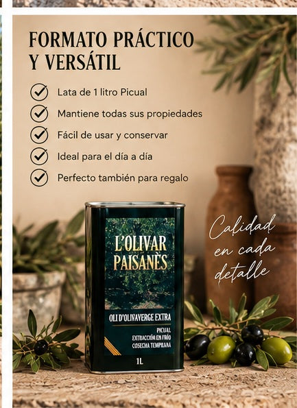 Aceite de oliva virgen extra Picual en lata de 1 litro práctica para el consumo diario