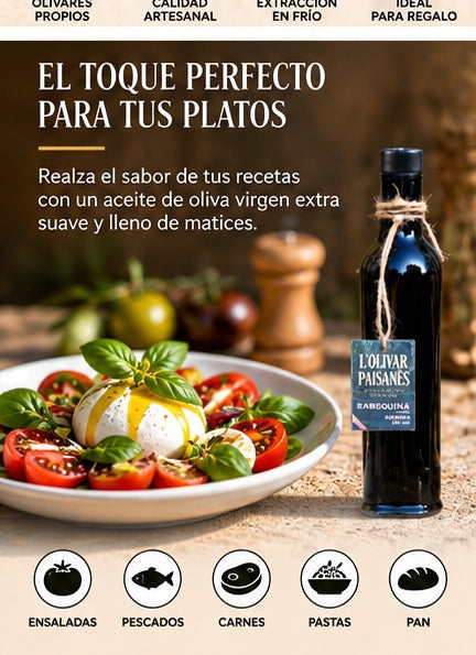 AOVE Arbequina en botella Fiorentina de 250 ml ideal para ensaladas, pescados, carnes, pastas y pan