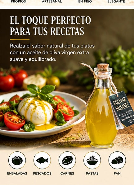 AOVE Arbequina de 250 ml ideal para ensaladas, pescados, carnes, pastas y pan