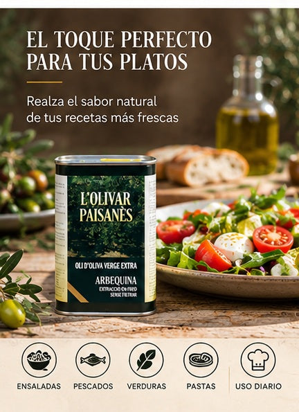 AOVE Arbequina de 250 ml ideal para ensaladas, pescados, verduras, pastas y cocina diaria