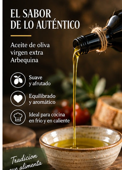 Aceite de oliva virgen extra Arbequina suave y afrutado servido en cuenco desde botella Fiorentina