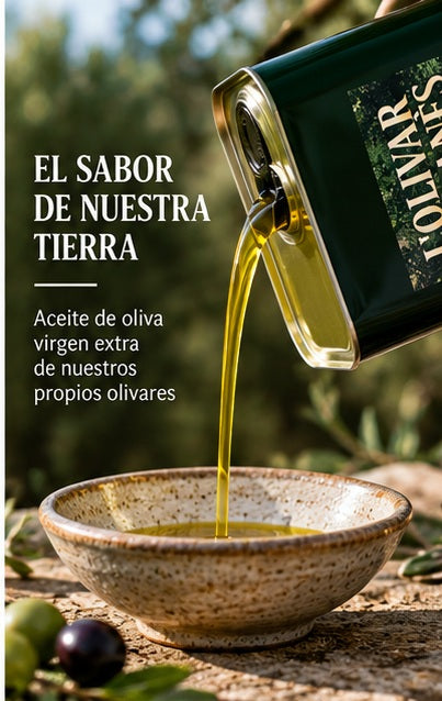 Aceite de oliva virgen extra del Pack Ahorro Familiar servido en cuenco con esencia mediterránea
