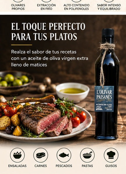 AOVE Picual de 500 ml ideal para carnes, pescados, ensaladas, pastas y cocina mediterránea