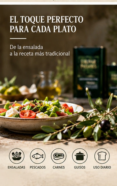 AOVE Picual y Arbequina para ensaladas, pescados, carnes, guisos y cocina diaria