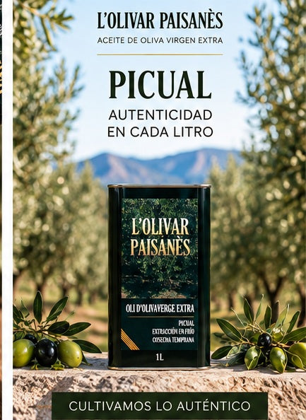 AOVE Picual L'Olivar Paisanès en lata de 1 litro para consumo diario
