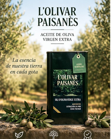 Lata de 2,5 litros de AOVE Picual Verde Temprano L'Olivar Paisanès