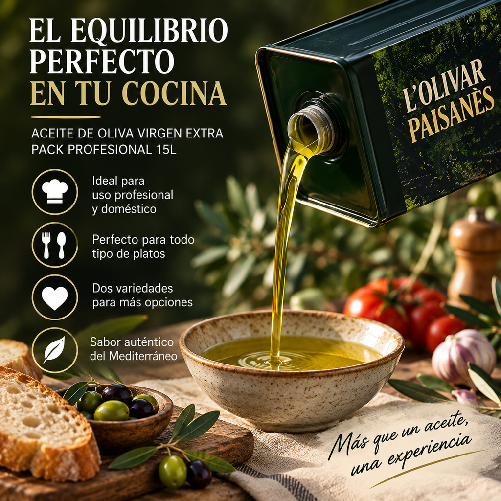 AOVE en formato profesional de 15 litros ideal para cocina, restauración y consumo frecuente