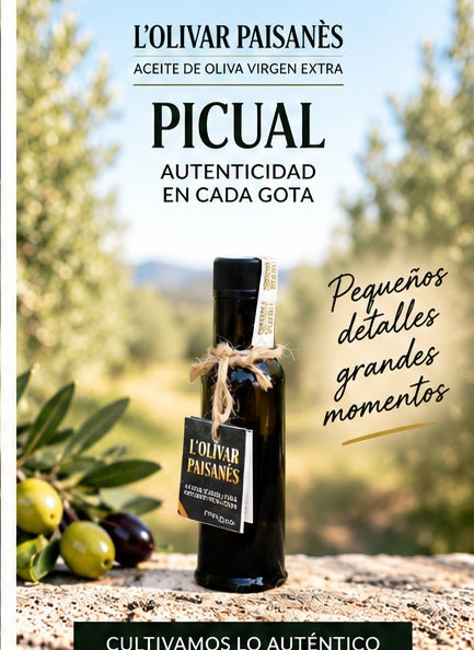 Botella Dórica de 100 ml de AOVE Picual L'Olivar Paisanès en presentación gourmet