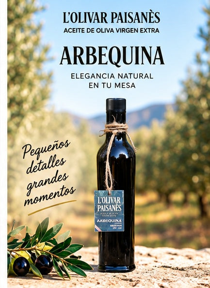 Botella Fiorentina de 250 ml de AOVE Arbequina L'Olivar Paisanès en presentación elegante