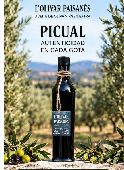Botella Fiorentina de 500 ml de AOVE Picual L'Olivar Paisanès en presentación premium