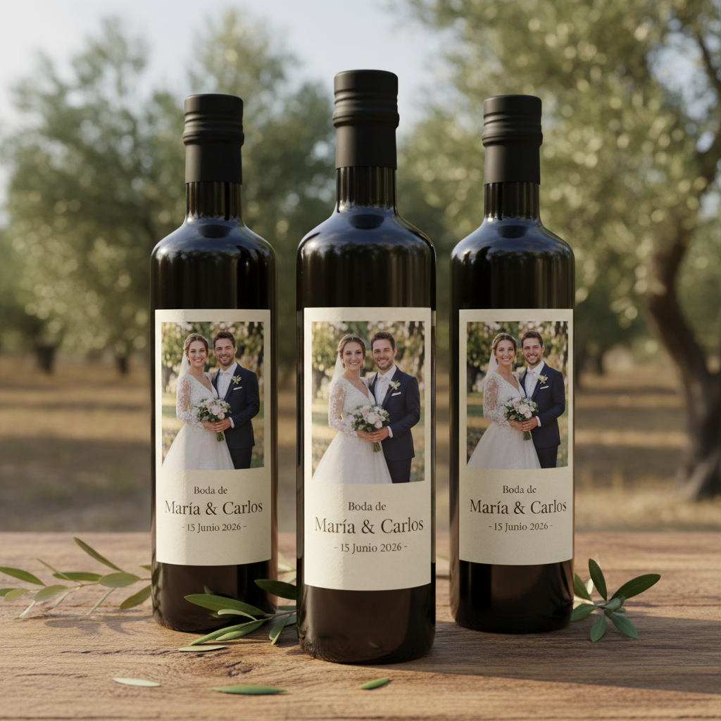 Botellas con foto de pareja en etiqueta