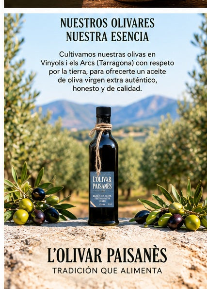 Botella Fiorentina de AOVE Picual de 250 ml entre olivares de L'Olivar Paisanès en Tarragona