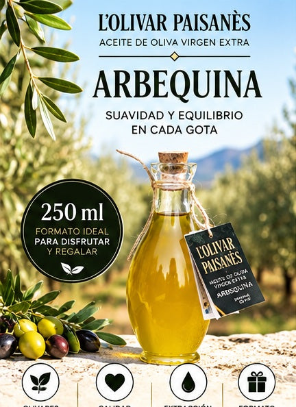 Jarra Egipcia de 250 ml de AOVE Arbequina L'Olivar Paisanès de sabor suave y afrutado