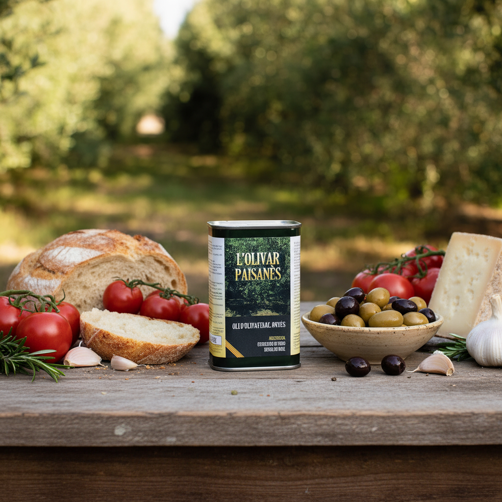 Lata 250ml L'Olivar Paisanès con productos de alimentación