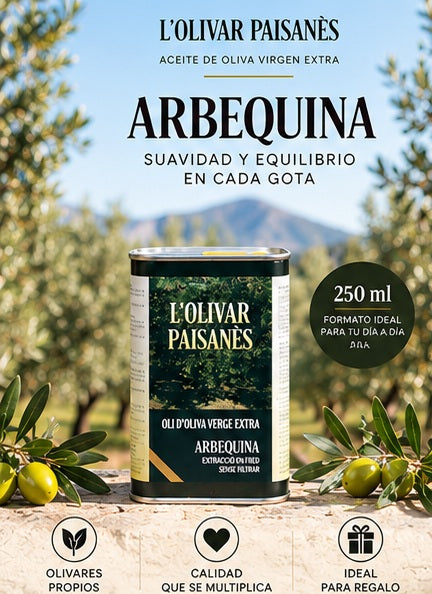 Lata de 250 ml de AOVE Arbequina L'Olivar Paisanès de sabor suave y afrutado