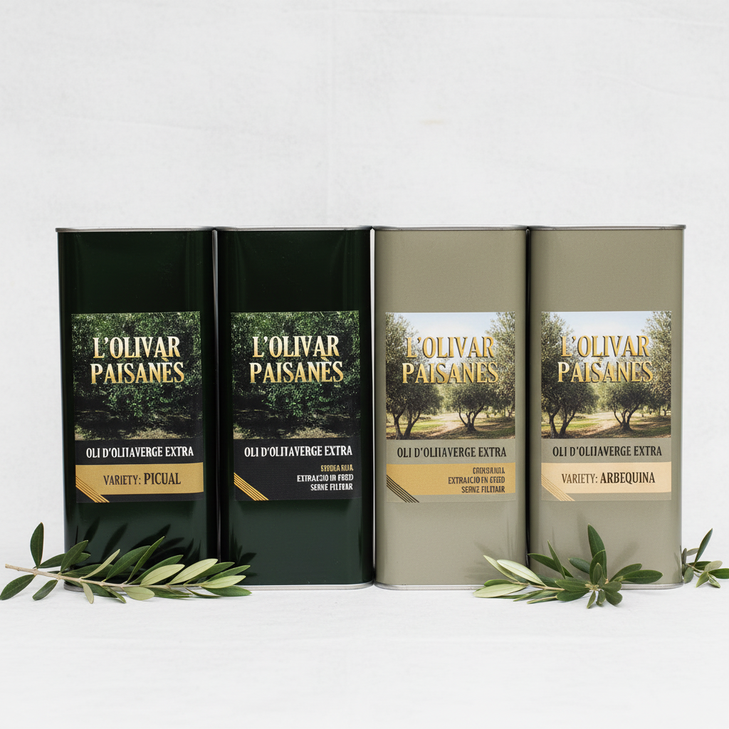 Pack 4 latas 2,5L aceite de oliva virgen extra Picual y Arbequina - L'Olivar Paisanès